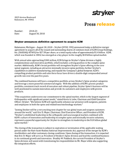 Stryker announces definitive agreement to acquire K2M