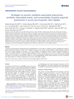 Strategies to prevent ventilator-associated pneumonia, ventilator-associated events, and nonventilator hospital-acquired pneumonia in acute-care hospitals: 2022 Update