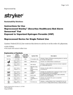 Reprocessed Stanley (Securitas Healthcare) Bed Alarm Sensormat Pad Exposed to Vaporized Hydrogen Peroxide (VHP)