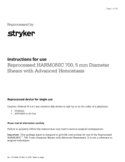 Reprocessed HARMONIC 700, 5mm Diameter Shears with Advanced Hemostasis