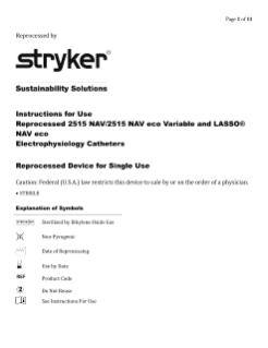 Reprocessed 2515 NAV/2515 NAV eco Variable and LASSO NAV eco Electrophysiology Catheters