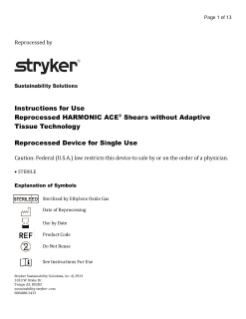 Reprocessed Harmonic ACE Shears without Adaptive Tissue Technology