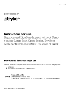 Reprocessed LigaSure Impact without Nano-coating Large Jaw, Open Sealer/Dividers - Manufactured December 15 2023 or Later