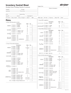 Stryker Hand Plating Inventory Control Sheet